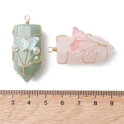 4 Stück 4-farbige Anhänger aus natürlichem Rosenquarz&nbsp;PALLOY-TA00403