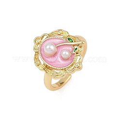 Anelli polsino in ottone con perla e smalto rosa a forma di fiore&nbsp;RJEW-C139-18A-G
