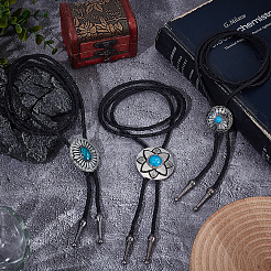 3 stücke 3 arten legierung pflastern harz imitation edelstein blume oval anhänger bolo tie lasso halsketten&nbsp;NJEW-CL0001-08