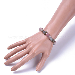 Pulseras elásticas de labradorita natural y chips de cuarzo fresa&nbsp;BJEW-JB04490-01