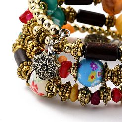 Boho mehrsträngiges Wickelarmband aus unregelmäßigen synthetischen türkisfarbenen Perlen&nbsp;BJEW-G635-02A