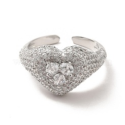 Anello a polsino aperto con cuore in zirconi cubici&nbsp;RJEW-C041-04P-05