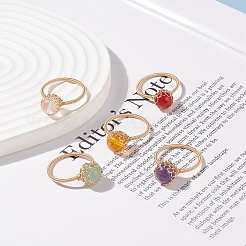 5 Stück 5 Stil Natur- und Synthetik-Mischstein-Fingerringe mit runden Kugeln&nbsp;RJEW-TA00039