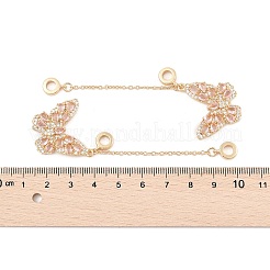 Chaînes de sécurité européennes en laiton plaqué papillon avec zircone cubique rose&nbsp;KK-F879-20G