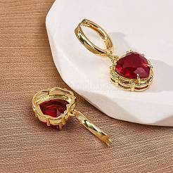 Orecchini a cerchio a forma di cuore in ottone e vetro per San Valentino&nbsp;EJEW-Z164-23G