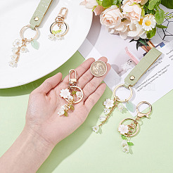 4 Stück 4 Stile Legierung Blumen Schlüsselanhänger mit Harz Maiglöckchen Anhänger&nbsp;AJEW-NB0007-02