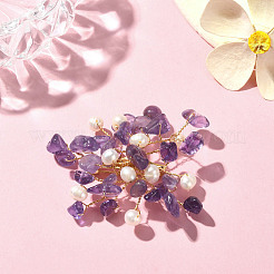 Scaglie di pietre preziose miste naturali e spilla a fiore con perline di perle&nbsp;JEWB-BR00098
