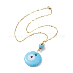 Collier pendentif mauvais œil en verre bleu ciel clair avec chaînes de câbles en alliage&nbsp;NJEW-JN04650-02