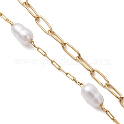 Armbandherstellung aus handgefertigten Gliederketten aus chirurgischem Edelstahl 316 mit Büroklammerkette und Imitationsperlen aus Kunststoff&nbsp;AJEW-JB01588