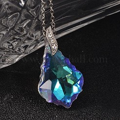 Teardrop ab couleur plaqué colliers pendentif en verre galvanisé&nbsp;NJEW-JN01492