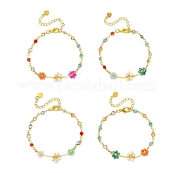 Armbänder aus natürlichen Süßwasserzuchtperlen und Messing- und Glasgliedern für Damen&nbsp;BJEW-JB14110