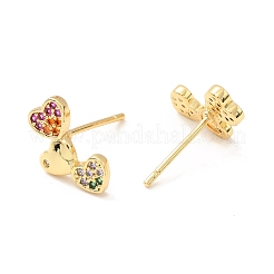 Orecchini a forma di triplo cuore con strass colorati a sinistra e a destra&nbsp;EJEW-M209-10G-A