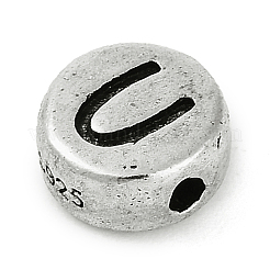 925 flache runde Sterlingsilberperlen mit Buchstaben&nbsp;LS-STER-G044-01AS-U