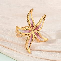 Anillos de puño abiertos de acero inoxidable 304 esmaltados para mujer&nbsp;RJEW-K320-03G-03