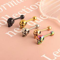 Totenkopf 304 Edelstahl Straight Barbell 15 Gauge Piercing Zungenringe für Frauen Männer&nbsp;FS-WG07D05-04