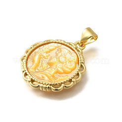 Pendentifs en laiton sculptés en coquillage naturel&nbsp;KK-Z091-05G-03