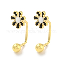 12 Paar 6-farbige Ohrstecker aus 304 Edelstahl mit Emaille-Blumen-Motiv&nbsp;AJEW-C032-02G