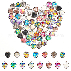 Chgcraft 60 pz 15 colori pendenti in resina a forma di cuore in scala, fascino cuore, con cabochon pendenti in acciaio inossidabile colore 304 in acciaio inossidabile, colore misto, 16.5x13x3.2mm, Foro: 2.5 mm, 4 pz / colore