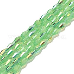 Chapelets de perles en verre peint, imitation opalite, facette, couleur ab , Toupie, lime green, 4x8mm, Trou: 0.9mm, Environ 67 pcs/chapelet, 22.44'' (57 cm)