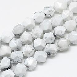 Natürliche Howlith Perlen Stränge, sternförmige runde Perlen, facettiert, 7.5~8x6.5~7 mm, Bohrung: 1.5 mm, ca. 46 Stk. / Strang, 15.5 Zoll