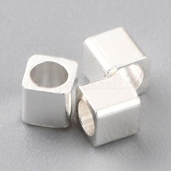 Spacer бисер латунные, долговечный, куб с круглым отверстием, 925 серебро покрытием, 2x2x2 мм, отверстие : 1.2 мм
