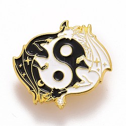 Dragon and Great Harmony Enamel Pin, Animal Alloy Badge for Backpack Clothes, Golden, Black, 27.5x30.5x1.5mm, Pin: 1.1mm