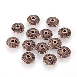 Tibetan Style Alloy Spacer Beads, Lead Free and Cadmium Free and Nickel Free, Flat Round, Red Copper Color, 12mm in diameter, 4.5mm thick, hole: 2mm