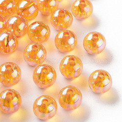 Perline acrilico trasparente, ab colore placcato, tondo, arancione, 10x9mm, Foro: 2 mm, circa 940pcs/500g