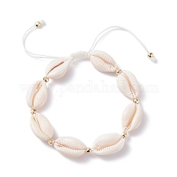 Braccialetto di perline intrecciate con conchiglia di ciprea naturale per donna, bianco, diametro interno: 1-7/8~3-1/2 pollice (4.9~8.8 cm)
