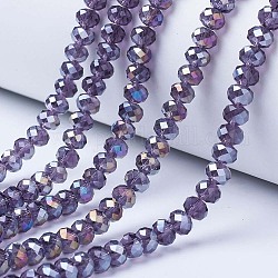 Chapelets de perles en verre électroplaqué, de couleur plaquée ab , facette, rondelle, indigo, 6x5mm, Trou: 1mm, Environ 85~88 pcs/chapelet, 16.1~16.5 pouce (41~42 cm)