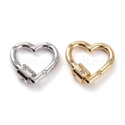 Brass Micro Pave Clear Cubic Zirconia Screw Carabiner Lock, Heart with Star, Mixed Color, 21x22x6mm