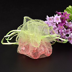Organza Bags, Round, Green Yellow, Size: about 26~27cm in diameter