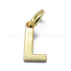 925 Sterling Silver Charms, Letter, Golden, Letter.L, 8.5x4.5x0.5mm, Hole: 3mm