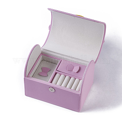 Wooden Jewelry Storage Box, with Paperboard, Plastic, Velvet and Sponge, Covered with PU Leather, Pearl Pink, 19.5x14x16.8cm