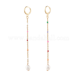 Orecchini a cerchio pendenti da donna a catena lunga con perle naturali smaltate, oro, colorato, 91mm, ago :0.9mm