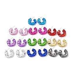 Twist Ring Acrylic Stud Earrings, Half Hoop Earrings with 316 Surgical Stainless Steel Pins, Mixed Color, 25.5x6mm