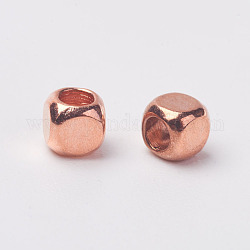 Perles d'espacement en laiton à facettes, or rose, 3x3x3mm, Trou: 2mm