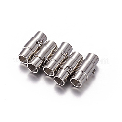 Stainless Steel Locking Tube Magnetic Clasps, Column, Stainless Steel Color, 18x8mm, Hole: 5mm