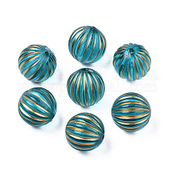 Perles acryliques plaquées, métal enlacée, ronde, turquoise foncé, 12mm, Trou: 1.5mm
