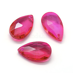 Pendentifs en verre à facettes, larme, rose chaud, 22x13x8.5mm, Trou: 1mm