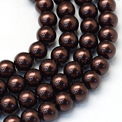 Chapelets de perles rondes en verre peint, selle marron, 6~7mm, Trou: 1mm, Environ 145 pcs/chapelet, 31.4 pouce