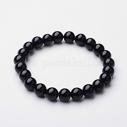 Bracelets extensibles en perles d'agate noire naturelle (teintes), 52mm