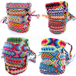 Cotton Braided Rhombus Pattern Cord Bracelet, Ethnic Tribal Adjustable Brazilian Bracelet for Women, Mixed Color, 5-7/8~14-1/8 inch(15~36cm)