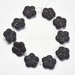 Brins de perles de pierre de lave naturelle, teinte, fleur, noir, 32x9mm, Trou: 2mm, Environ 10 pcs/chapelet, 15.3 pouce (39 cm)