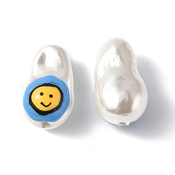 Shell-Emaille-Perlen, Oval mit lächelndem Gesicht, Verdeck blau, 21~21.5x12.5~13x12 mm, Bohrung: 1~1.2 mm
