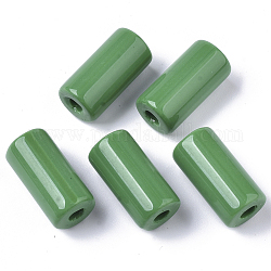 Baguettes di vetro opaco, colonna, foro rotondo, verde, 23~24x11~12mm, Foro: 4 mm, circa 85pcs/scatola