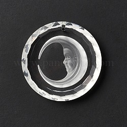 Transparente Glas-Anhänger, für Kronleuchter Kristall hängende Anhänger, facettiert, flach rund mit Mond, Transparent, 45x10.5 mm, Bohrung: 1.6 mm