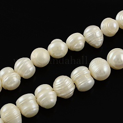Grade B Natural Cultured Freshwater Pearl Beads Strands, Polished, Potato, Natural Color, White, about 6~8.5mm in diameter, hole: 0.8mm, 13.18~13.58 inch(33.5~34.5cm), about 52~53pcs/strand