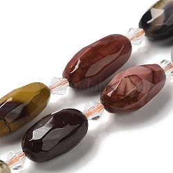 Natural Mookaite Beads Strands, with Seed Beads, Faceted, Oval, 20.5~26x8.5~12mm, Hole: 1mm, about 13~14pcs/strand, 15.35~15.55''(39~39.5cm)