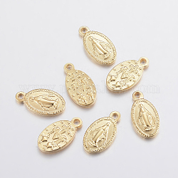 304 Stainless Steel Pendants, Oval with Virgin Mary, Real 24K Gold Plated, 15x8x2mm, Hole: 1.5mm